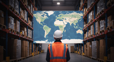 Global supply chain logistics enhanced by blockchain technology in modern warehouse setting
