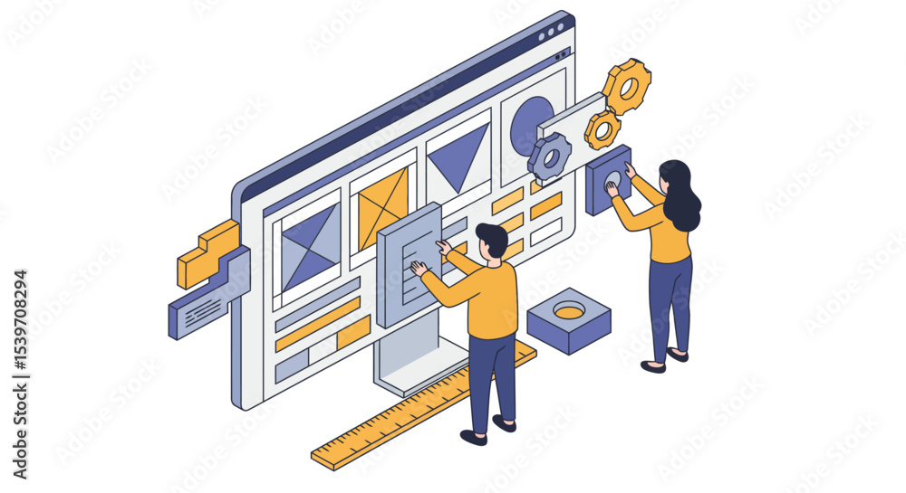 Poster creative teamwork in website design and development with geometric elements vector illustration