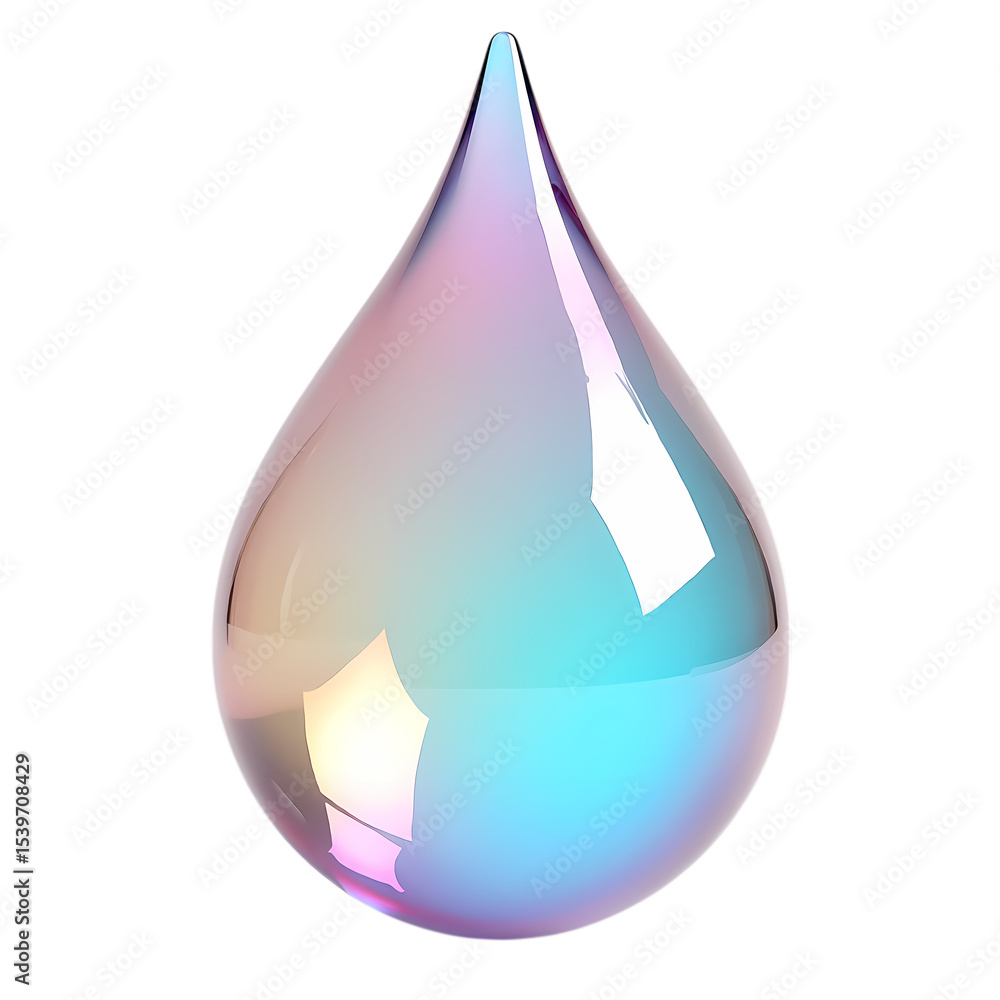 Poster isolated iridescent drop with reflections isolated on transparent background