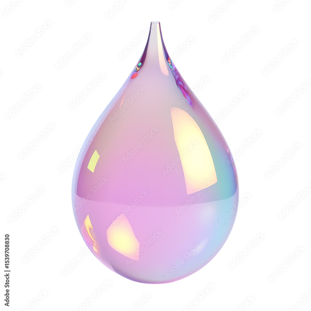 Fototapete iridescent teardrop with holographic reflections on black isolated on transparent background