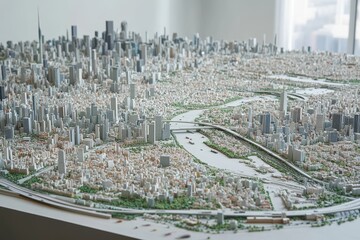 Detailed Urban Model of a Cityscape Featuring Buildings and Landscapes