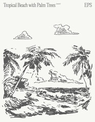 A Beautiful Tropical Beach Featuring Majestic Palm Trees An Idyllic Coastal Landscape
