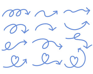 手描きの矢印_青