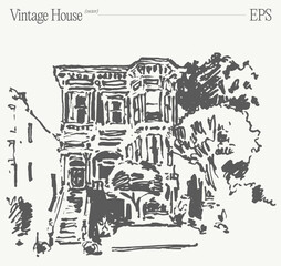 An Exquisite Vintage House Illustration Perfect for Design and Home Decor Projects