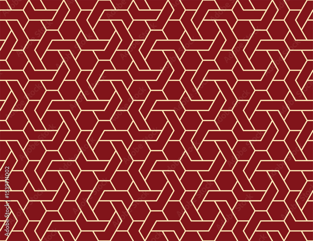 Poster The geometric pattern with lines. Seamless vector background. Golden and red texture. Graphic modern pattern. Simple lattice graphic design