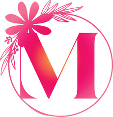Floral Letter M Monogram Logo Design