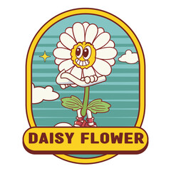 Vector Illustration of Daisy Flower Mascot with Retro Cartoon Mascot Available for Logo Badge