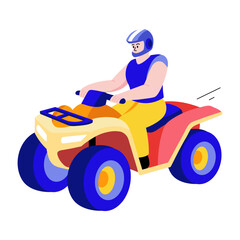 A flat style illustration showing a person atv riding 
