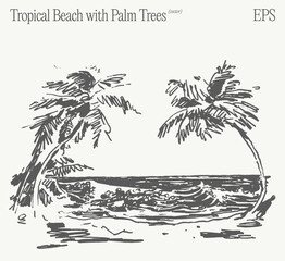 A Beautiful Tropical Beach Illustration Featuring Palm Trees Ideal for Relaxation and Travel Plans