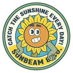 Vector Illustration of Sunflower Mascot with Retro Cartoon Mascot Available for Logo Badge