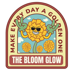 Vector Illustration of Marigold Flower Mascot with Retro Cartoon Mascot Available for Logo Badge