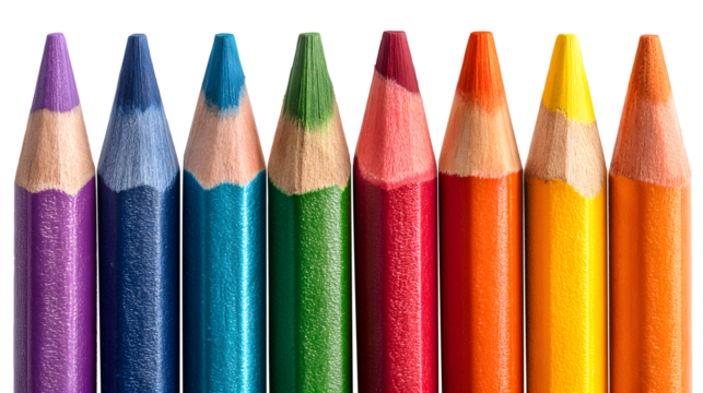 Vibrant Set of Colored Pencils in a Row
