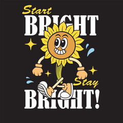 Vector Illustration of Sunflower Mascot with Retro Cartoon Mascot Available for Tshirt Design