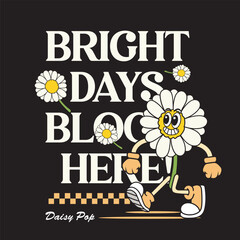 Vector Illustration of Daisy Flower Mascot with Retro Cartoon Mascot Available for Tshirt Design
