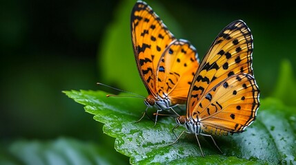 Obraz premium Two butterflies on a leaf