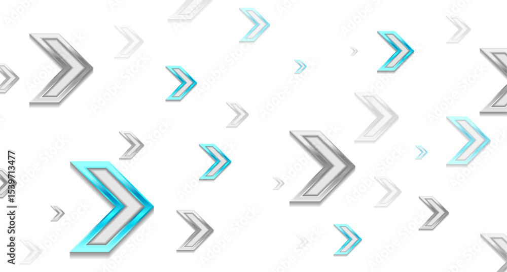 Poster grey metallic and blue glossy arrows abstract tech geometric background. vector graphic design