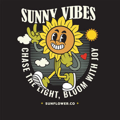 Vector Illustration of Sunflower Mascot with Retro Cartoon Mascot Available for Tshirt Design