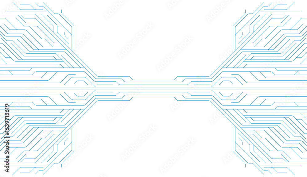 Poster Blue white minimal abstract futuristic tech background with circuit lines. Vector digital art design