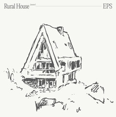 A Charming and Beautiful Sketch of a Rustic Rural House Surrounded by Natures Splendor