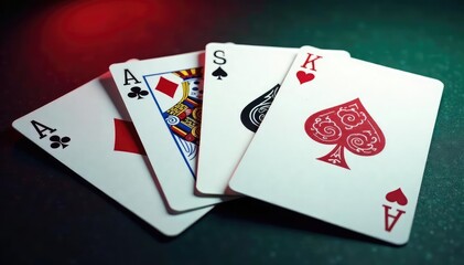 Playing cards arranged in a royal flush sequence , suit, playing cards, one