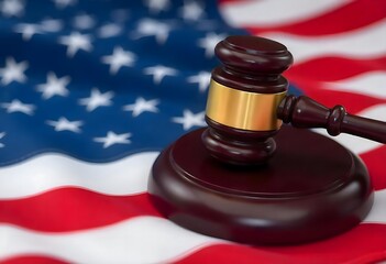USA Flag with Judge Gavel Representing American Justice