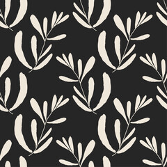 Trendy minimalist seamless botanical pattern with abstract creative hand drawn composition
