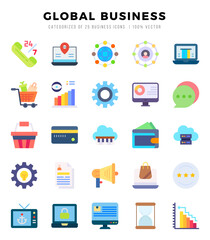 Set of Global Business icons. Vector Illustration.