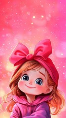 Fototapeta premium pastel chibi girl aesthetic Pastel Chibi Girl Wallpapers Cheerful girl in a pink outfit with a bow. Aesthetic Kawaii Backgrounds Soft Mood Character Scenes dreamy chibi feminine vibe cute aesthetic 