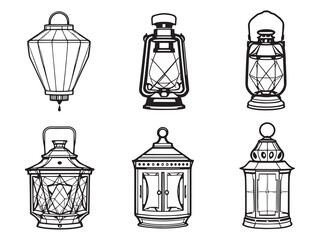 classic vintage lantern lamp simple line art vector design