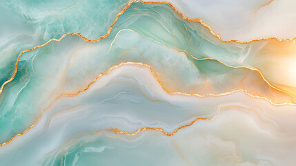 Fototapeta premium Luxurious Aqua Marble Texture with Gold Veins and Soft Gradients