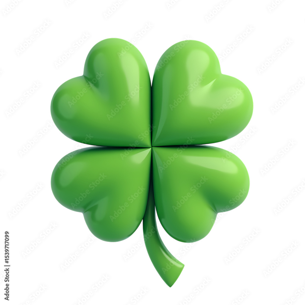 Poster a glossy green four leaf clover render isolated on transparent background