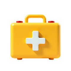 Obraz premium A yellow first aid kit with a white cross on a isolated on transparent background