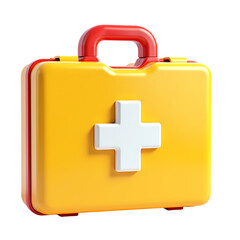 Obraz premium A yellow first aid kit with a red handle and a white cross isolated on transparent background