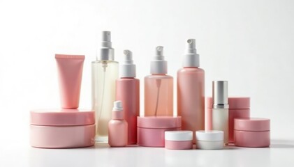 Various cosmetic containers against a white backdrop , promotion, collection