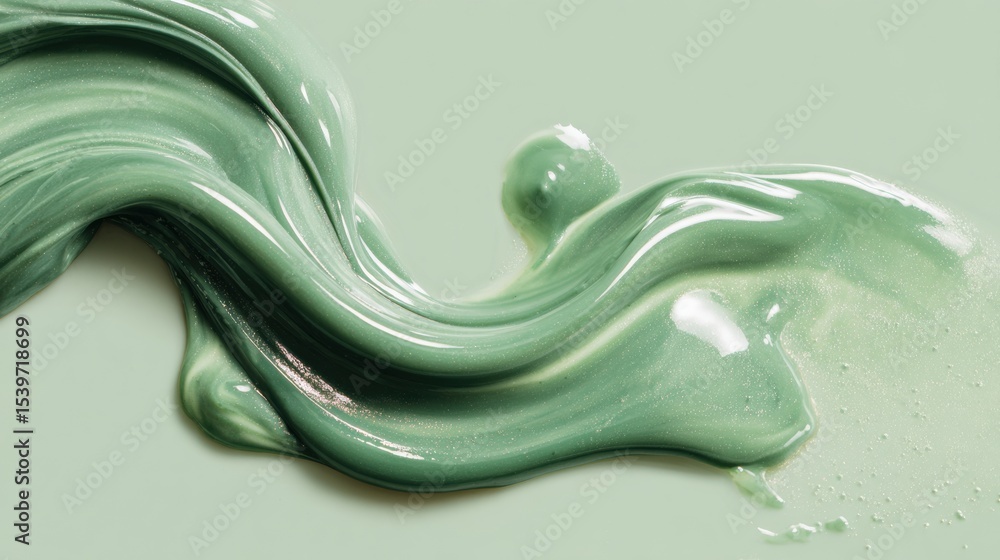 Aufkleber Sticky Green Texture Spreads Across Smooth Surface in an Artistic Manner Showcasing Fluidity and Contrast in Color During Daylight
