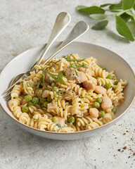 Pasta with peas, beans and sage