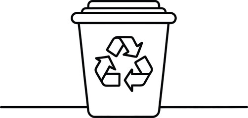 Recycling Bin Icon with Eco-Friendly Symbol | Environmental Conservation Line Art