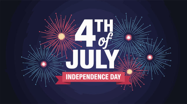 4th of July Independence Day celebration with colorful fireworks on dark background, festive design for American patriotic holiday