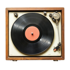A record player top view on transparent background.