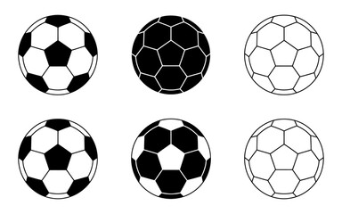 A Set of Six Black and White Soccer Balls  Vector Illustrations for Design Projects