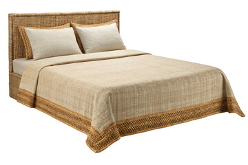 jute bed sheet with pillow isolated on white background 