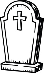 Gravestone with Cross Line Art Vector Illustration for Memorial and Religious Designs