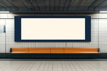 Mockup of Large Blank Horizontal Billboard at Metro Station: High-Visibility Transit Display for Modern Urban Branding