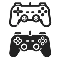 Gaming Controller Icons – Black Silhouette and Outline Vector