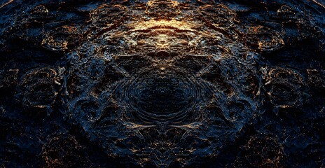 Abstract cosmic abyss, shimmering gold highlights on textured dark matter. Celestial.