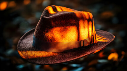 Fiery Fedora: A 3D Illustration of a Brown Hat Illuminated by Warm Light