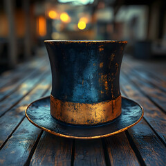 Aged Top Hat 3D Render: A Dark and Golden Illustration