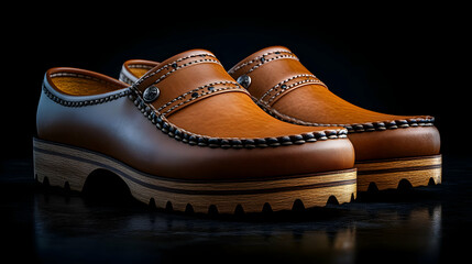 Stylish Brown Leather Shoes 3D Illustration: Detailed Close-up Product Shot