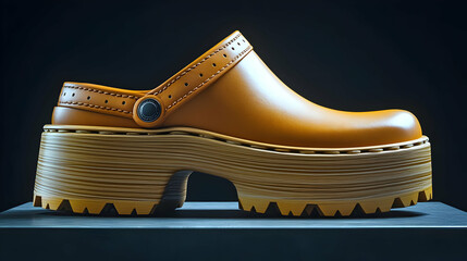 Stylish Tan Leather Clog with Platform Sole - 3D Illustration