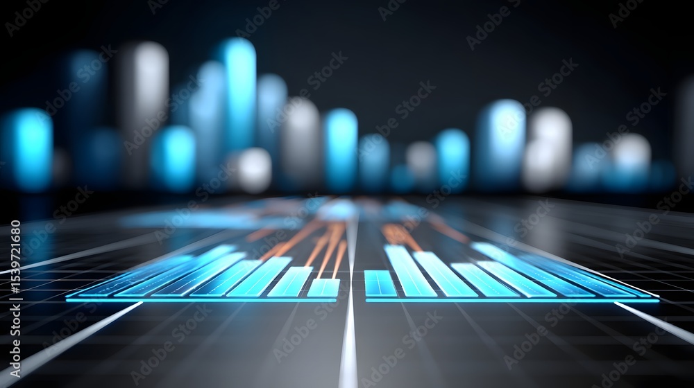 Poster futuristic display of holographic charts, graphs, and data visualizations for business intelligence 